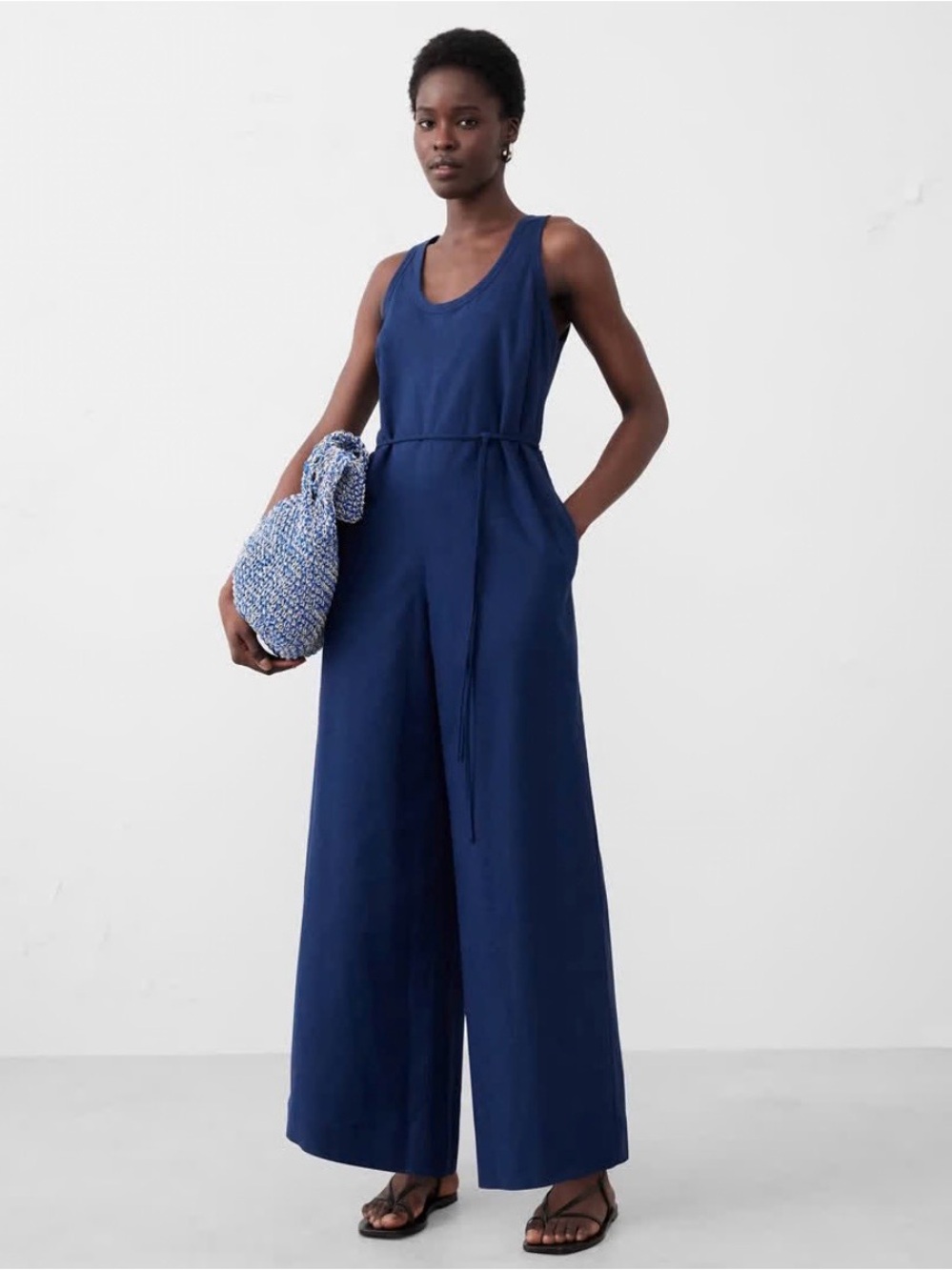 Banana Republic Navy Sleeveless Jumpsuit with Tie Waist